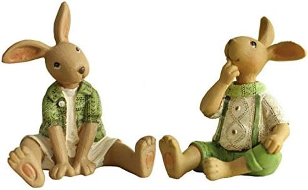 Set of 2 Resin Bunny Easter Decoration Vintage Rustic Country Bunnies Figurine Ornament Easter Decor Bunnies Rabbit Egg Figurine Rabbit Statue (Sitdown Bunnies)